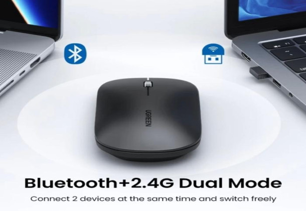 UGREEN MU001 Dual Mode 4000 DPI Ultra-Slim Portable Wireless Silent Mouse - Black| 25163