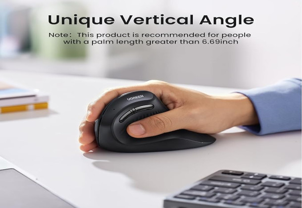 UGREEN  25444 Ergonomic Vertical Mouse, 2.4GHz Wireless or Bluetooth 5.0, 1000/1600/2000/4000DPI, 5 Buttons, Connects Up to 3 Mac/PC Computers, 57° Ergonomic Angle, Windows, MacOS, Linux, Chrome OS, Android