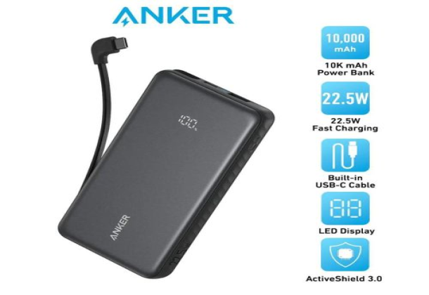 Anker Zolo Power Bank 10,000mAH 22.5W Built-In USB-C Cable - Black | A110DH11