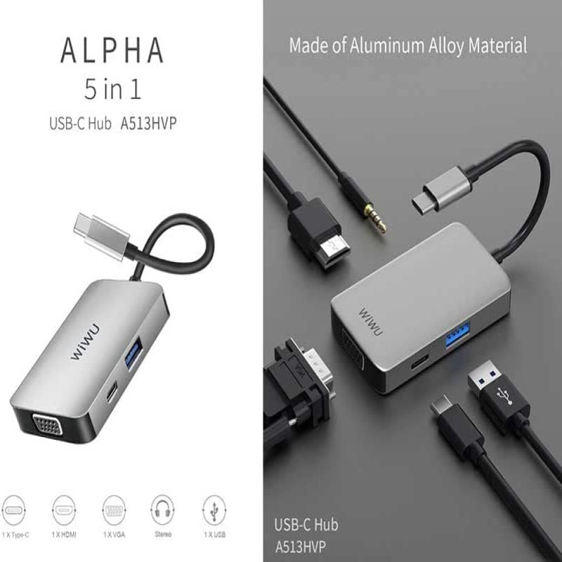 WIWU Alpha 5 In 1 Type-C Hub A513hHVP - Gray