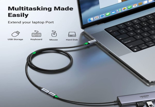 UGREEN USB-C Male to USB-C Female Gen 30205  Alu Case Braided Extension Cable 1m (Dark gray)