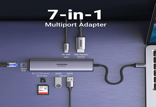 UGREEN USB-C 7 in 1 Multiport Adapter with Ethernet Interface - 60515 6957303865154