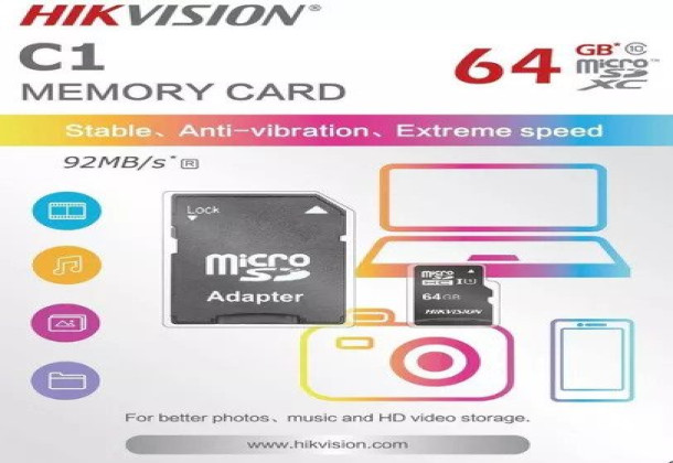Hikvision microSDXC 92 MB/s Card /Class 10 with Adapter 64GB