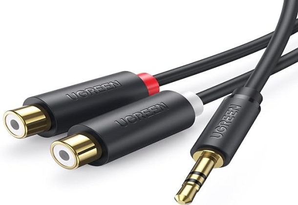 UGREEN 10547 3.5MM Male to 2 RCA Female Jack Stereo Audio Cable Y Adapter Gold Plated Compatible for iPhone,iPod,iPad,MP3,Tablets,HiFi Stereo System,Computer Sound, Speaker - 0.2Meter