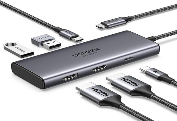 UGREEN Hub Dual 4K@60Hz HDMI, 6-in-1 USB C Docking Station Laptop Dual Monitor with 4K@60Hz HDMI, PD Charging, USB C and 2 USB A 3.0 Data Port for MacBook/iPad/XPS/ThinkPad/Surface Pro  6941876218523