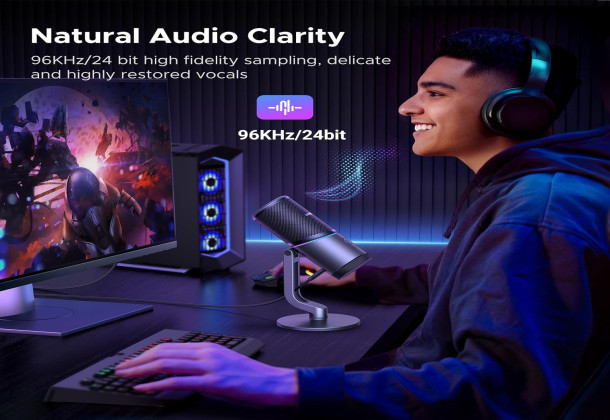 UGREEN 35629 Microphone for PC, USB Mic with RGB Lights, Mute Button, 24bit/96kHz, Cardioid Polar Pattern, Volume Control, Condenser Microphone for Streaming, Gaming, Podcasting, Recording, Laptop, PS5